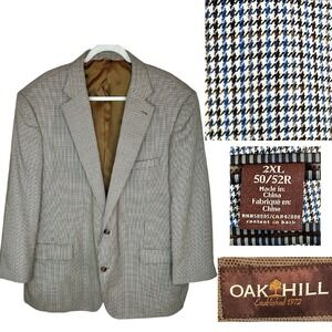 Oak Hill Sport Coat Big Tall 2XL 50R 52R Blazer Blue Brown Houndstooth Jacket